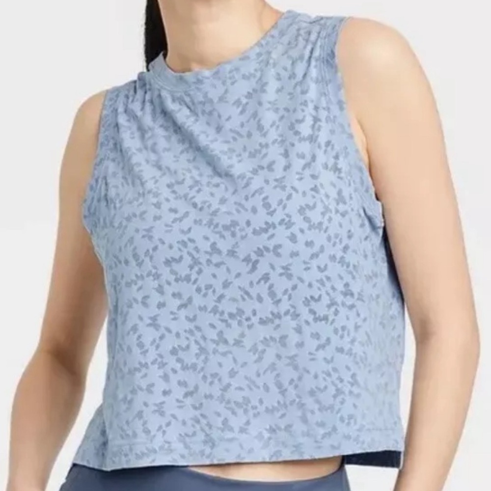 All In Motion Active Boxy Tank Top Blue Leaves Women’s Size Large L 12-14